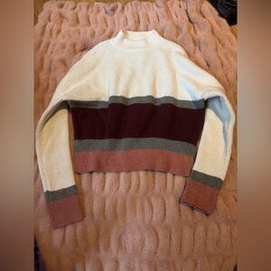 Arizona Jean Company Women's Striped Sweater - Cream, Burgundy, and Gray